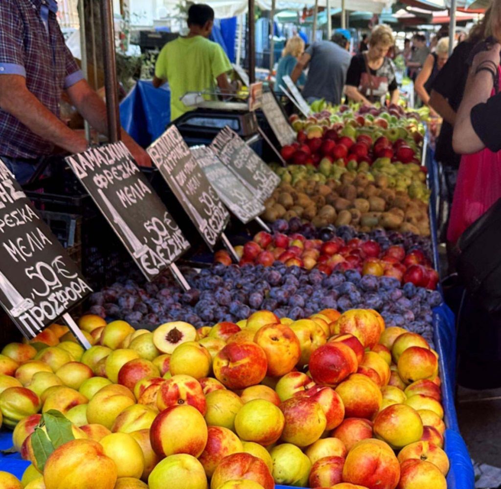 Farmers market laiki in Athens, shopping on Greek salary