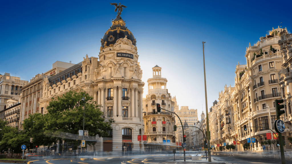 Beautiful architecture in Madrid's skyline. Working in Spain